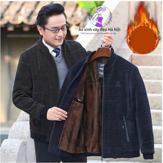 Áo Khoác Dạ Lót Lông Cừu Trung Niên Nam, Áo Khoác Lót Lông Cho Ông Cho Bố, Chất Liệu Dạ Lót Lông Cao Cấp, Dày Ấm