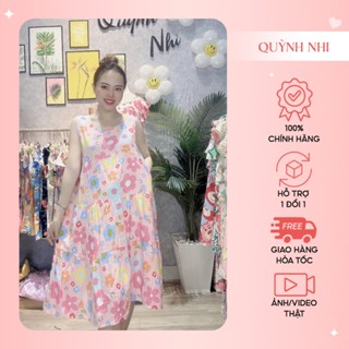 Đầm mặc nhà Quỳnh Nhi, Chất liệu Tole Lanh thoáng mát, Thiết kế hiện đại hoạ tiết  in hình cá tính - VAY21