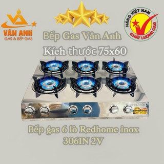 Bếp ga 6 họng đầu đốt inox 304 cao cấp 2 vòng lửa fi85 Redhome 306 2v85