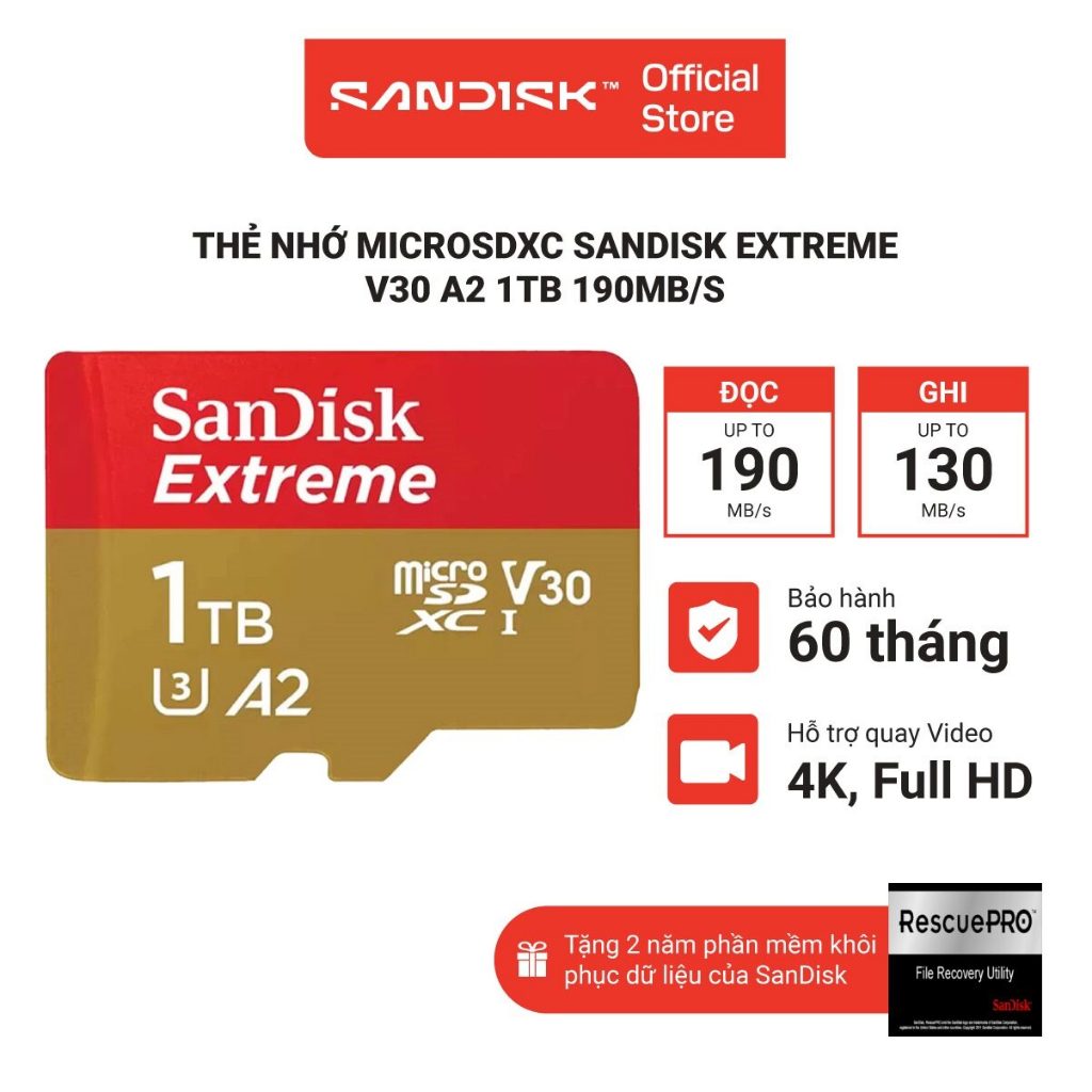 Thẻ Nhớ MicroSDXC SanDisk Extreme V30 A2 512GB - 1TB 190MB/s