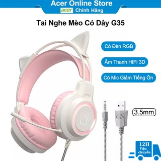 Tai Nghe Mèo Gaming Chụp Tai Có Dây G35 Với Tai Mèo Có Đèn RGB Có Mic Âm Thanh HIFI 3D Giảm Tiếng Ồn 