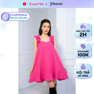 Đầm babydoll váy hai dây nhún màu hồng đậm Maxivic - LM012311