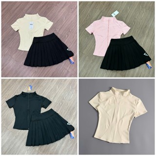 Bộ áo khóa dài chân váy xếp ly tập gym yoga aerobic cho nữ.chơi pickleball, chạy bộ cầu lông đạp xe vải thun chất đẹp