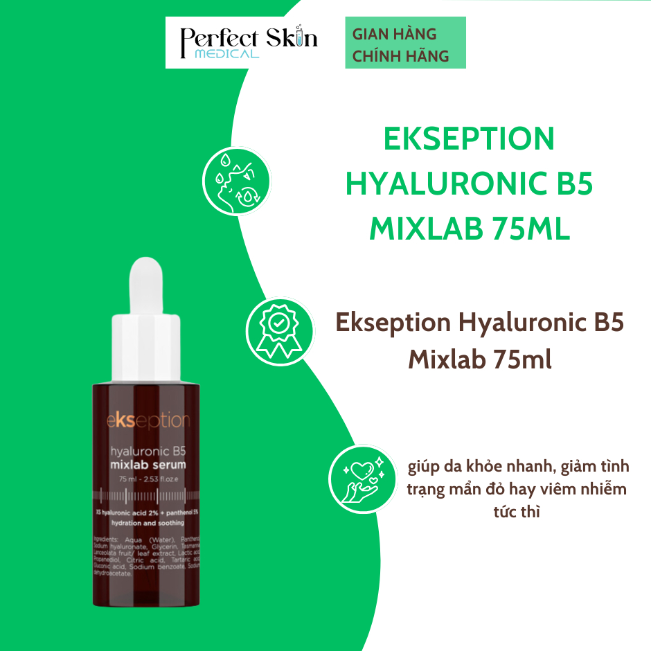 Serum Ekseption Hyaluronic B5, HA + 5% B5 dưỡng ẩm phục hồi da 75ml