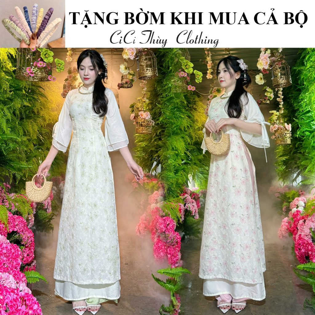 Áo Dài Cúc Mi - Áo Dài 4 Tà Cổ V Dáng Eo Phù Hợp Chụp Ảnh Đám Hỏi Cưới Đi Chơi - CiCi Thùy Clothing