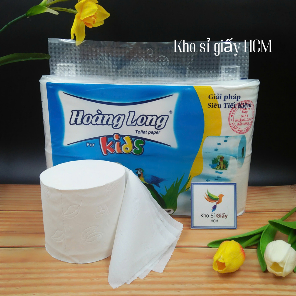  Lốc 6 cuộn giấy vệ sinh lụa 4 lớp không lõi Hoàng Long Kids 