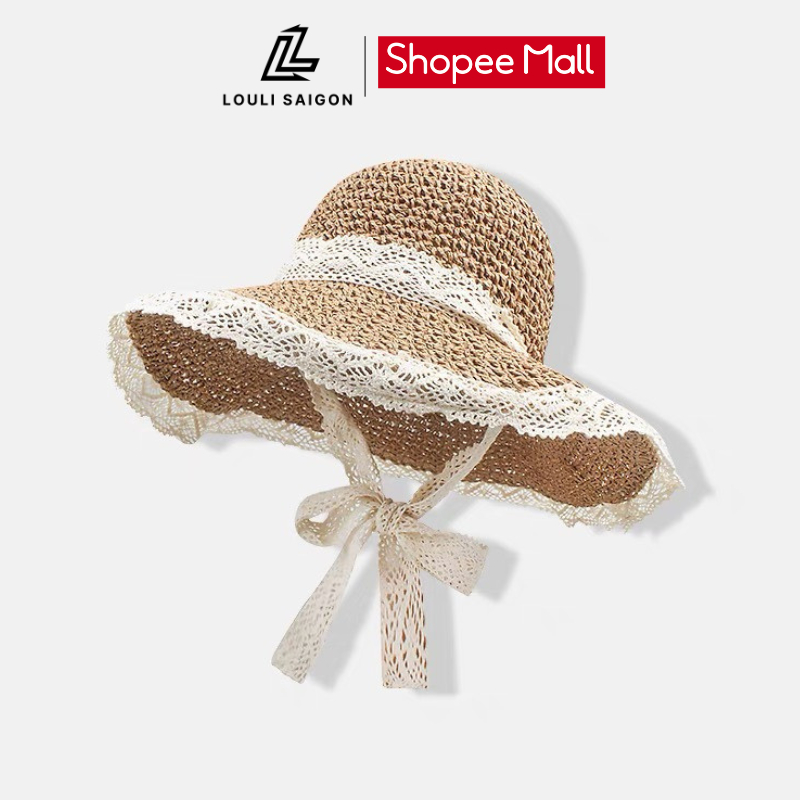 Mũ cói đi biển LOULI SAIGON, form mềm, vành rộng chống nắng dành cho nữ MC02