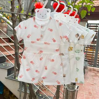 [Form ôm] Bộ cộc minky cúc giữa cạp cao họa tiết vải peptit mềm mát cho bé mặc hè