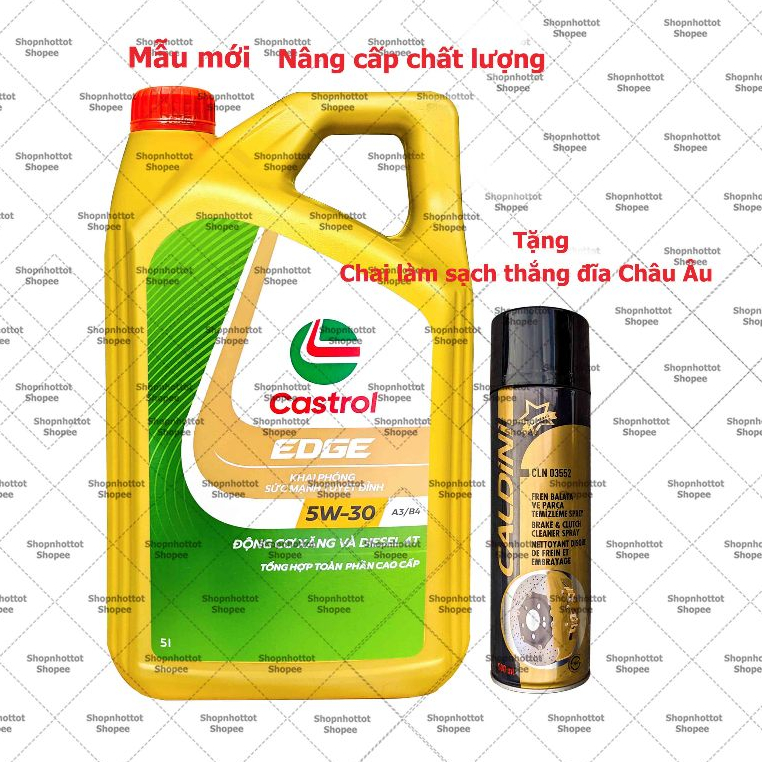 Combo Dầu Nhớt Tổng Hợp toàn phần Ô-tô Castrol EDGE 5w30 ( 5L ) + Chai vệ sinh thắng xe Caldini châu