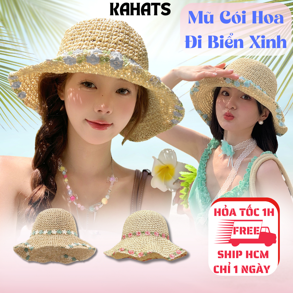 Mũ Cói Đi Biển Kahats Rộng Vành Phối Ren Xinh Xắn Cho Nữ Gấp Gọn Tiện Lợi Không Bị Mất Form | BigBuy360 - bigbuy360.vn