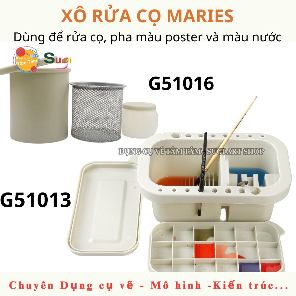 [ TÂM TÂM ] Xô Rửa Cọ Đa Năng Marie's , Xô Rửa Cọ Có Gờ vệ sinh cọ , ô cắm cọ , ngăn đựng màu