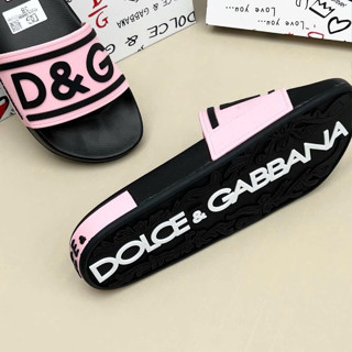 Dép DG Cho Nam Nữ Quai Hồng in Chữ Đen Bản Đế 2 Lớp