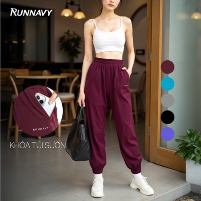 Quần jogger nữ túi khóa, quần thể thao nữ tập gym yoga aerobic chạy bộ Run Navy WJG35