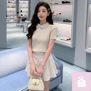 Áo Len Dêt Kim Họa Tiết Gân Xoắn Thừng Cổ Ren Hạt Kèm Tag Nơ Cài Kiểu Dáng Tiểu Thư Ngọt Ngào Dễ Thương Hàn Quốc Vui Vẻ