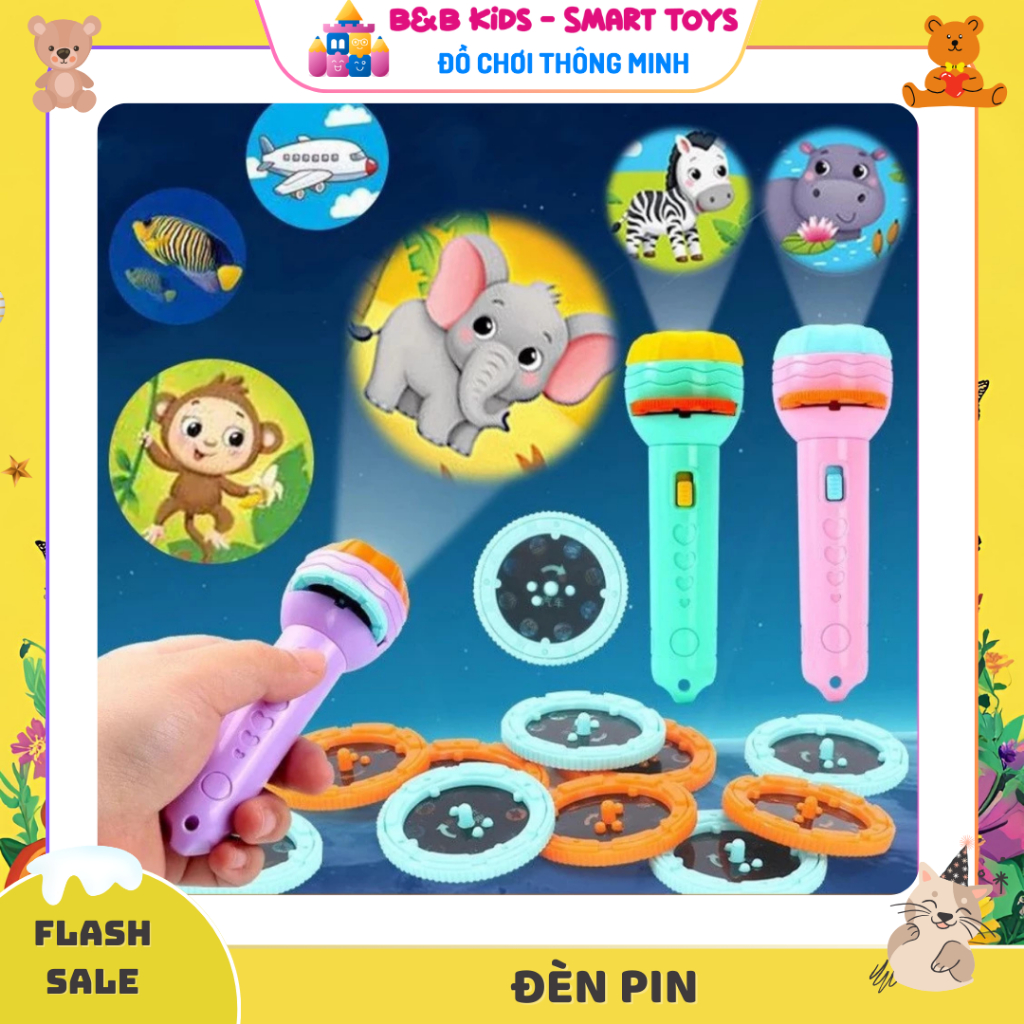 Đồ chơi đèn pin chiếu 80 hình cho bé khám phá nhiều chủ đề như con vật, côn trùng, hoa quả