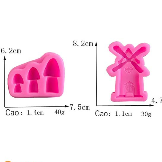 Khuôn silicon cối xay gió và cây nấm làm rau câu đất nặn đậu xanh