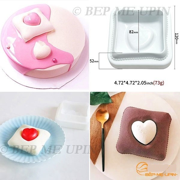 Khuôn silicon gối hình trái tim khuôn socola khuôn thạch rau câu