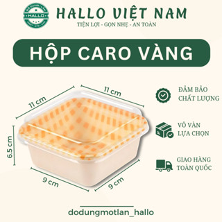  Hộp vuông caro vàng đựng bánh lạnh đựng mousse. tiramisu mochi chấm kem sữa - bánh macaron 