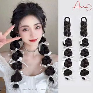 Tóc giả thắt bím phồng ruy băng dễ thương nữ tính, tóc tết giả dài phụ kiện tái sử dụng được nhiều lần