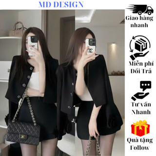 Sét bộ nữ công sở áo vest xinh hoa tay mix quần giả váy  md621
