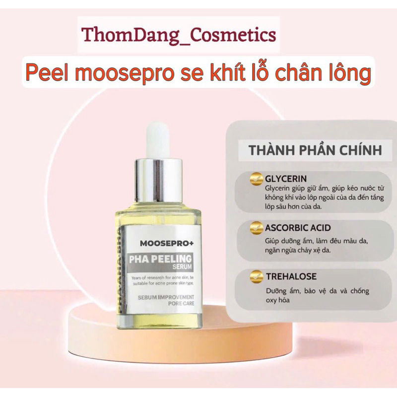 (Tặng 1 nạ)Peel da moosepro+ PHA peeling serum trọng lượng 30ml hạn dùng 2027(bản mới peel moose+)