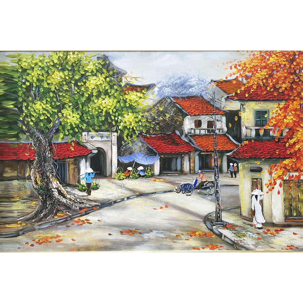 Tranh Sơn Dầu Phố Cổ Hà Nội, Tranh Treo Tường Trang Trí PC-04