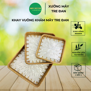    Có hỏa tốc  Khay vuông khảm trai mây tre đan đựng cốc pha trà đựng đồ khay đựng hoa quả decor bàn trà bàn ăn đẹp mắ 