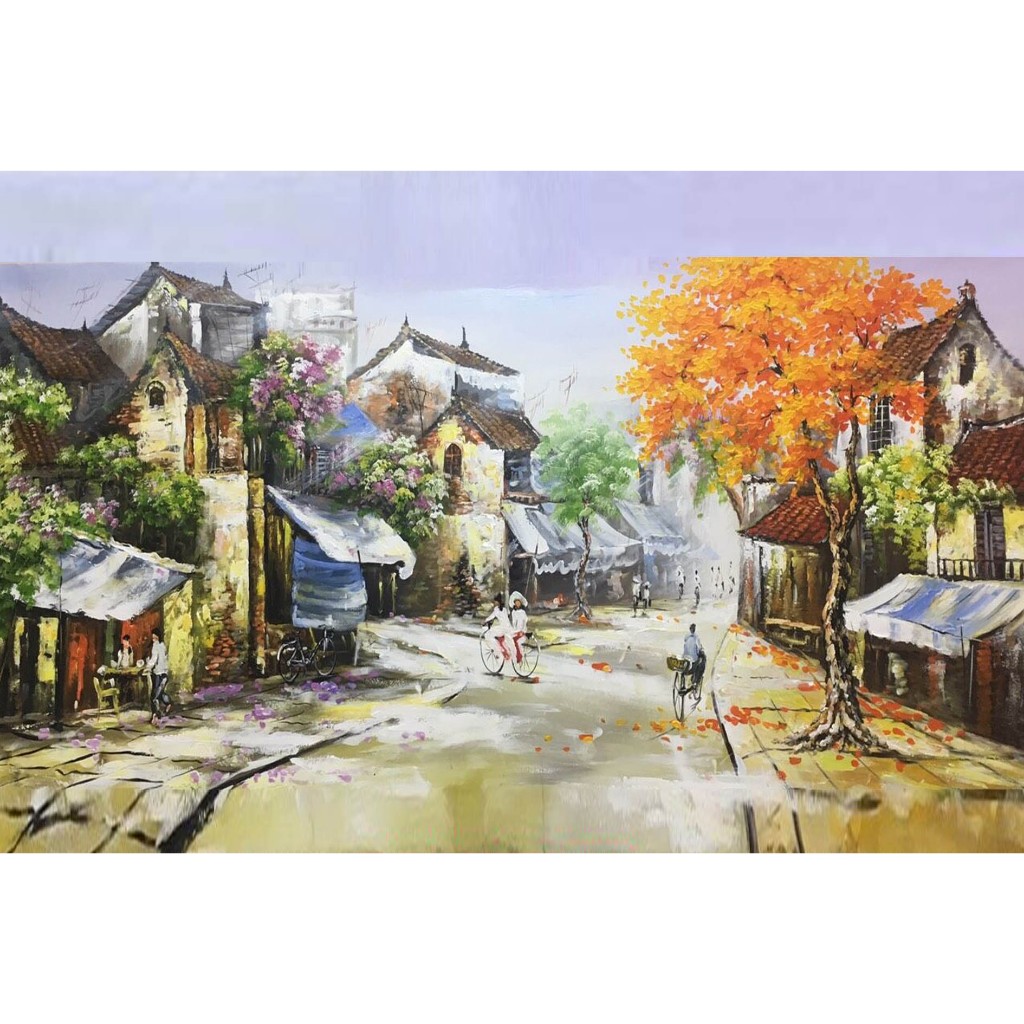 Tranh Sơn Dầu Phố Cổ Hà Nội, Tranh Treo Tường Trang Trí PC-3