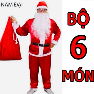 🍄[HỎA TỐC] Bộ 6 Món Quần + Áo + Mũ + Râu + Túi Nhung + Đai Bụng Của Ông Già Noel.
