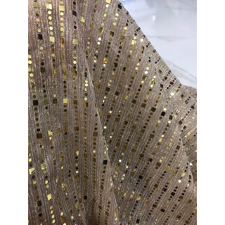  Vải voan lưới màu da đính cườm vàng đồng mỏng nhẹ đẹp sang khổ 1m5 may đầm váy dạ hội,áo dài ,áo kiểu thời trang 