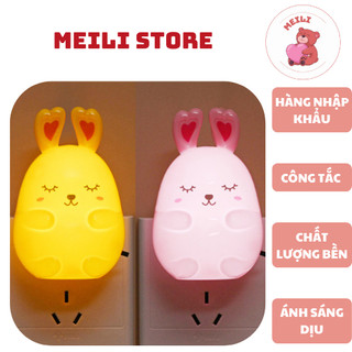  Đèn Ngủ Cắm Điện Mini Hình Thỏ Tiết kiệm điện năng Đèn Công Tắc Bật Mở Ánh Sáng vàng Dịu Size 11cm MEILI STORE 
