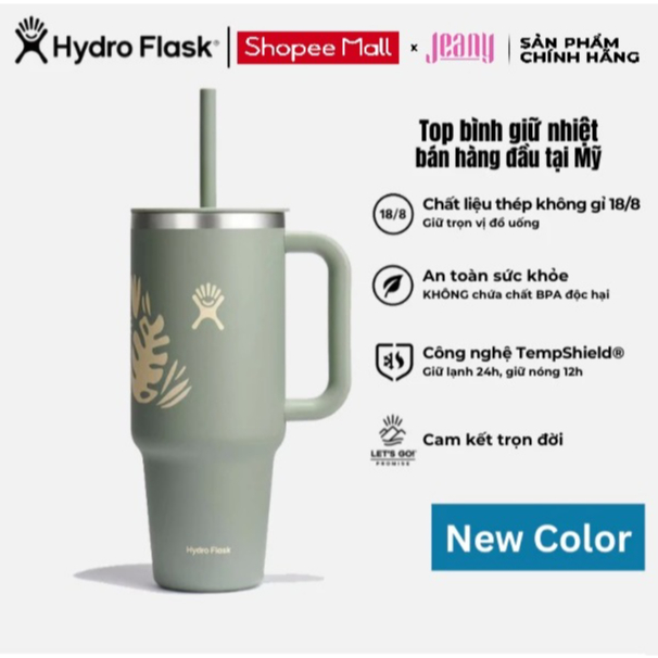 Ly giữ nhiệt Hydro Flask 40oz (1182ml) Around Travel Tumbler kèm ống hút - TT40PS - Chính hãng