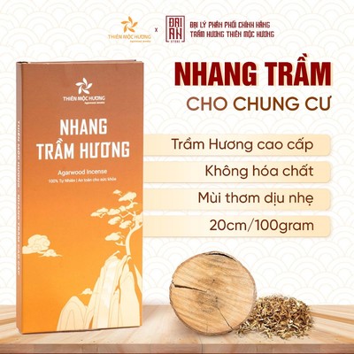 Nhang Trầm Hương Sạch Thiên Mộc Hương 20cm - Trầm Hương Cao Cấp Tự Nhiên Ít Khói (Hộp 200 Cây)