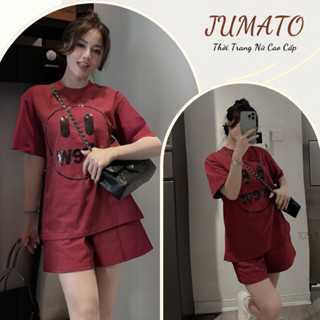 Set đồ nữ mùa hè phong cách ulzzang cá tính năng động Jumato, set đồ nữ cao cấp áo thun tay lỡ mix quần short HCOM25305