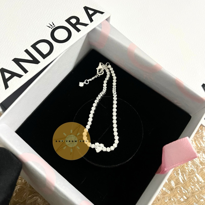CHÍNH HÃNG - PANDORA Sparkling Heart Tennis Bracelet (Silver Sterling, White Zirconia) - Vòng/lắc ta