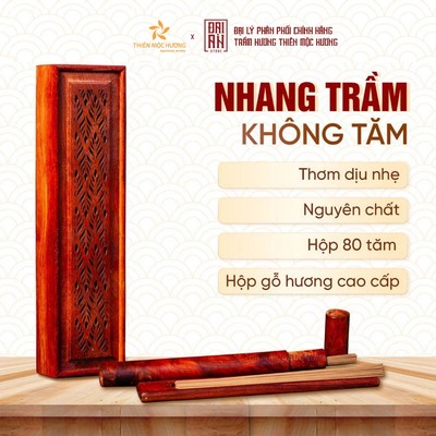 Nhang Trầm Hương Không Tăm Thiên Mộc Hương 16 Năm Tích Trầm - Mùi Thơm Dịu Tĩnh Tâm Thư Giãn (Hộp 80 Cây)
