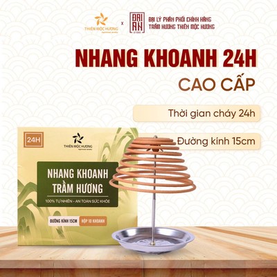 Nhang vòng trầm hương 24h 10 Thiên Mộc Hương xông ban thờ, hương khoanh thơm dịu nhẹ đường kính 15cm
