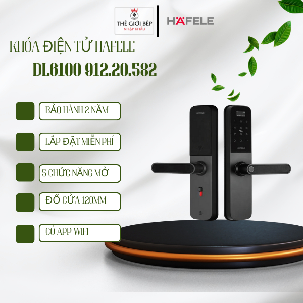 Khóa Điện Tử Hafele DL6100 912.20.582 – Mở Vân Tay, Mật Khẩu, Thẻ Từ – Hợp Kim Nhôm – Cho Cửa Xoay