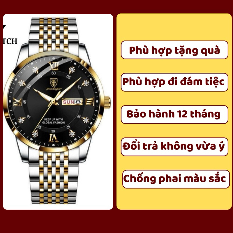 Đồng Hồ Nam POEDAGAR PA5 Dây Kim Loại Titanium – Chống Nước Tốt, Dạ Quang, Mặt Đen Thời Trang | BigBuy360 - bigbuy360.vn