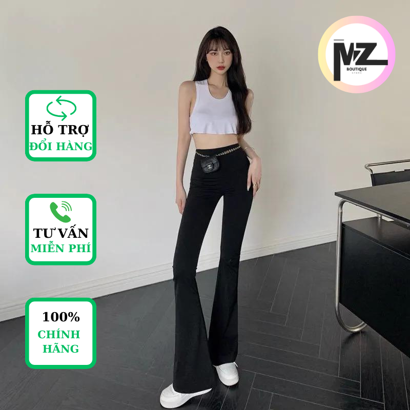 Quần ống loe cạp cao legging dáng dài, Quần legging nữ ôm ống loe dáng dài