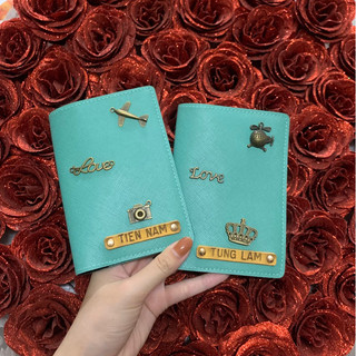 Ví hộ chiếu, passport cover màu Xanh lá - đọc mô tả, free 1 charm và tag khắc tên