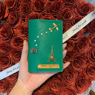 Ví hộ chiếu, passport cover màu Xanh lá - đọc mô tả, free 1 charm và tag khắc tên