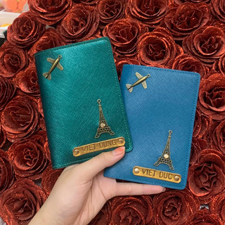 Ví hộ chiếu, passport cover màu Xanh lá - đọc mô tả, free 1 charm và tag khắc tên
