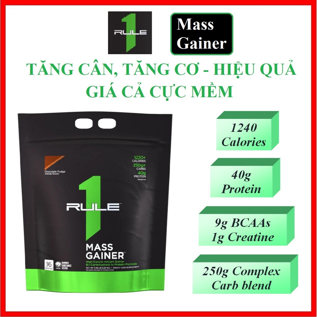 Rule 1 mass Gainer 16 serving 11,5Lbs 5,2kg hỗ trợ Tăng Cơ, Tăng Cân cho người gầy hiệu quả