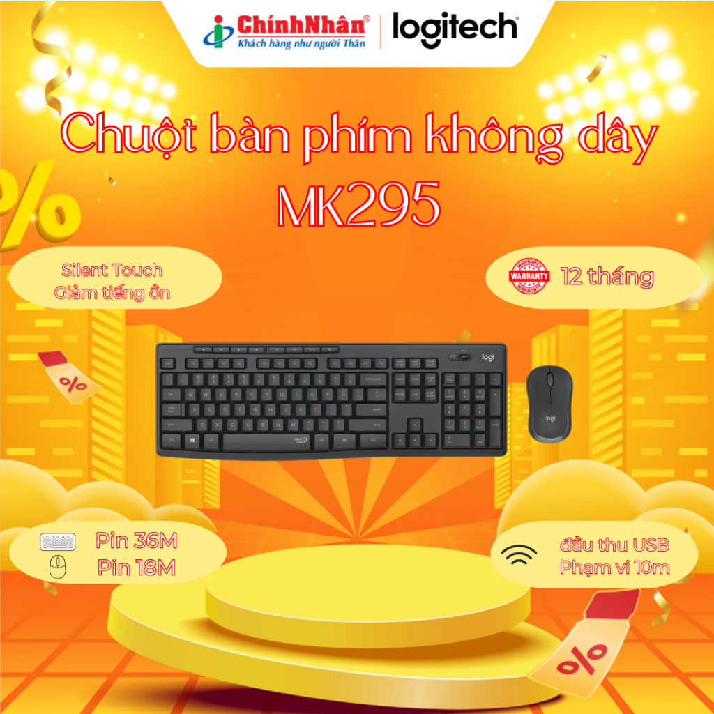 Combo Bàn phím và chuột không dây Logitech MK295 Silent - Giảm ồn bền bỉ / Chinh Nhan Technology
