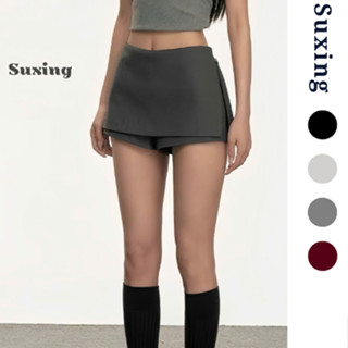 Quần váy ngắn cạp trễ dáng chữ A, Quần váy nữ phối khóa xẻ tà Top Women - Suxing - S165