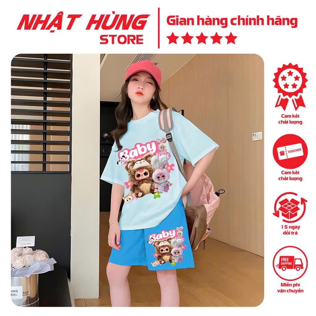 Bộ thun in hai bé BABY THREE BABY cho bé và mẹ mặc chung đôi chất thun cotton 4c hiệu Nhật Hùng size