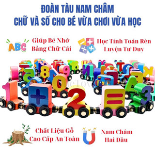 Đoàn tàu nam châm chữ và số LOẠI TO 27 chi tiết chất liệu gỗ cao cấp giúp bé vừa học vừa chơi nâng cao khả năng ghi nhớ