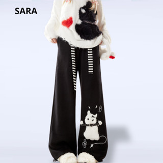  SARA Quần Nỉ Họa Tiết Chú Mèo Quần Suông Hack Eo Tôn Dáng Mã TD089 