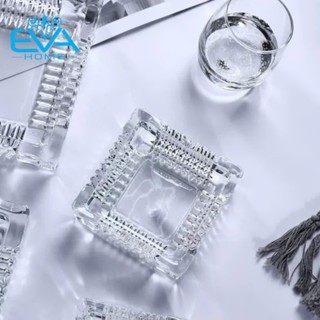 Gạt Tàn Thuỷ Tinh Glass Ashtray Kiểu Dáng Vuông Sọc Sang Trọng GT01